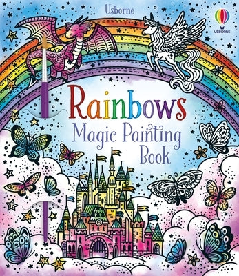 Open Rainbow Magic Painting Book by Usborne Books showing colorful illustrated pages for creative painting activities.