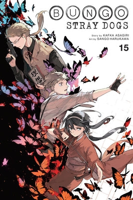 Paperback of Bungo Stray Dogs, Vol. 15 manga by Yen Press, featuring cover art with characters from the series.