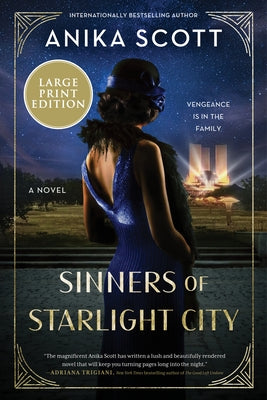 Paperback of Sinners of Starlight City by William Morrow Large Print, featuring a dark cityscape cover with glowing lights.