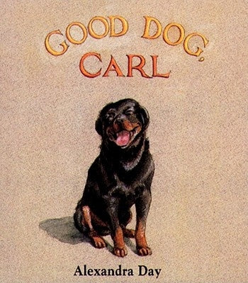 Open page of the "Good Dog, Carl" board book by Little Simon, showing colorful illustrations for young readers.