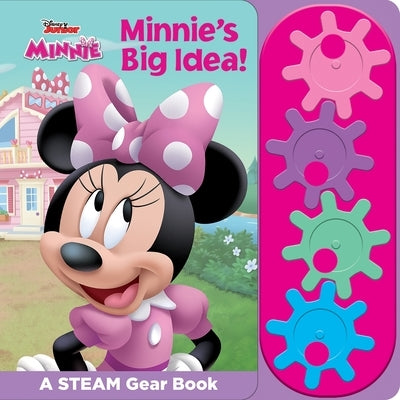Disney Junior Minnie: Minnie's Big Idea! Pi Kids board book with steam gear illustrations and batteries for interactive learning.