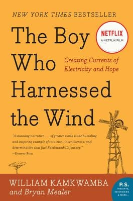 Paperback of "The Boy Who Harnessed the Wind" by William Morrow & Company, showing the book cover with title and author.