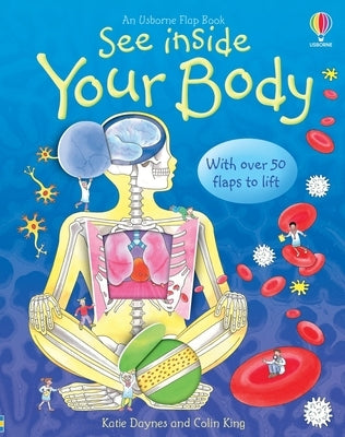 Inside view of the "See Inside Your Body" board book by Usborne Books, showing colorful illustrations of the human body and organs.