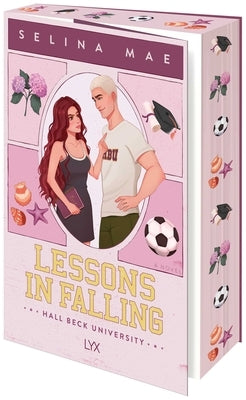 Paperback book titled Lessons in Falling by Lyx, featuring a cover with a serene, abstract design and soft pastel colors.