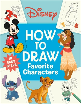 Paperback Disney How to Draw Favorite Characters book by DK Publishing featuring colorful illustrations of beloved Disney characters on the cover.