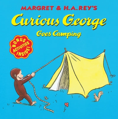 Paperback of Curious George Goes Camping by Clarion Books featuring Curious George sitting by a campfire in outdoor scenery.