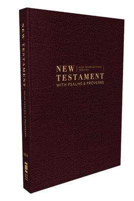 Burgundy pocket-sized Zondervan Bible with Comfort Print, New Testament, Psalms, Proverbs, paperback, compact and portable.