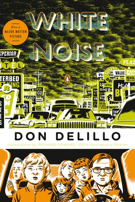 White Noise paperback by Penguin Classics, deluxe edition, featuring a white cover with black and gray design elements.