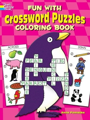 Paperback Fun with Crossword Puzzles Coloring Book by Dover Publications featuring crossword-themed illustrations for coloring and relaxation.