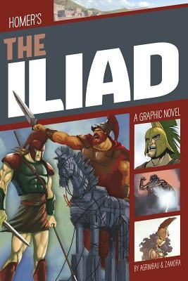 Paperback of The Iliad: A Graphic Novel by Stone Arch Books, featuring colorful illustrations of ancient Greek warriors and scenes.