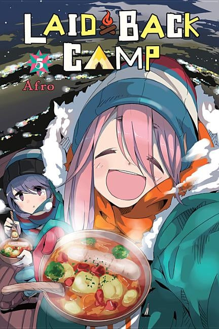 Paperback of Laid-Back Camp, Vol. 5 manga by Yen Press featuring colorful cover art with camping scene and characters.
