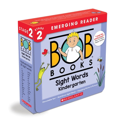 Scholastic Bob Books Sight Words Kindergarten Box Set with paperback decodable phonics books and flashcards for ages 4 and up.