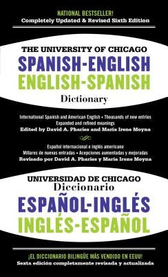 Pocket Books Spanish-English Dictionary in mass market paperback, featuring bilingual language reference from the University of Chicago.