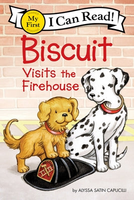 Paperback "Biscuit Visits the Firehouse" by HarperCollins, featuring a cover illustration of Biscuit exploring a fire station.