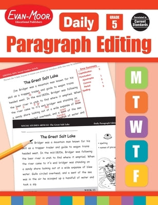 Paperback Grade 5 Daily Paragraph Editing Teacher Edition by Evan-Moor Educational Publishers with instructional pages.
