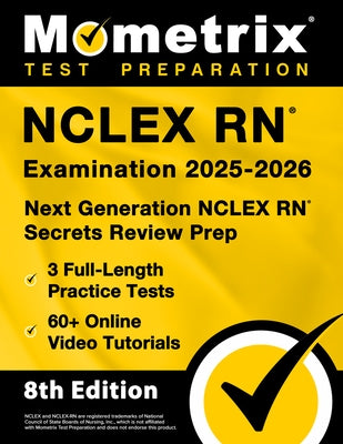 Paperback NCLEX RN Examination 2025-2026 study guide by Mometrix Media with practice tests and online video tutorials.