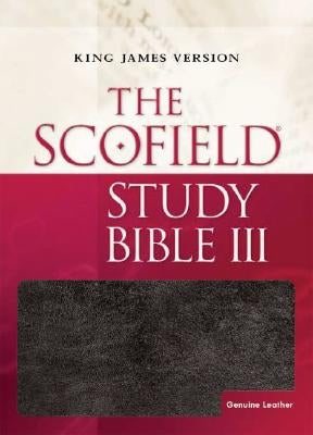 Oxford University Press Scofield Study Bible III-KJV with leather cover, opened pages displaying biblical text and study notes.