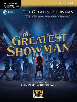 Paperback Flute Instrumental Play-Along Book from The Greatest Showman series by Hal Leonard with online audio access code.