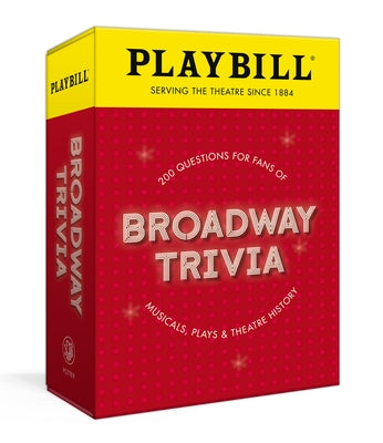 Playbill Broadway Trivia board game featuring 200 questions for musical and theatre fans, with colorful game components and cards.