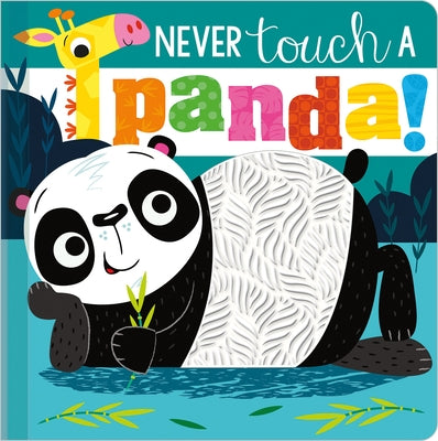 Colorful "Never Touch a Panda!" board book by Make Believe Ideas featuring adorable panda illustrations for young children.