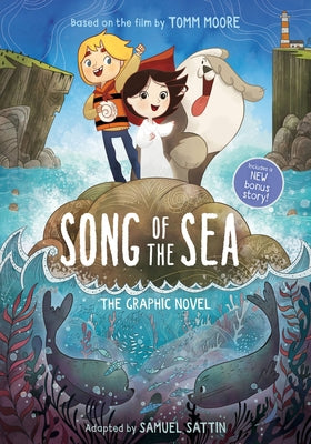 Paperback copy of Song of the Sea graphic novel by Little, Brown Books for Young Readers, featuring colorful ocean-inspired cover art.