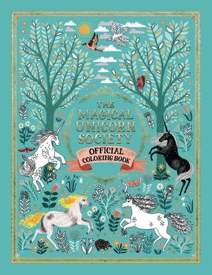 Open paperback of The Magical Unicorn Society Official Coloring Book by Union Square Kids featuring whimsical unicorn illustrations.