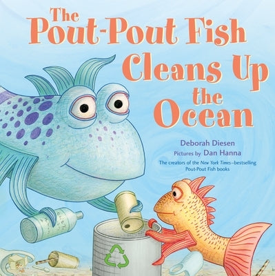 Board book titled "The Pout-Pout Fish Cleans Up the Ocean" by Farrar, Straus and Giroux, featuring colorful ocean scene illustrations.
