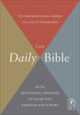 The Daily Bible New Living Translation by Harvest House Publishers, open to pages showing scripture text and a leather cover.