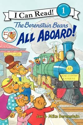 Paperback of The Berenstain Bears: All Aboard! by HarperCollins, featuring colorful illustrated cover with bear characters.