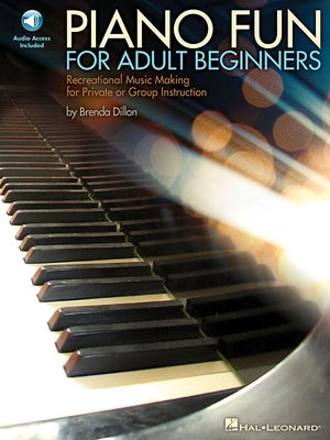 Paperback piano book titled "Fun for Adult Beginners" by Hal Leonard with online audio and CD, designed for recreational music making.