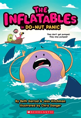 Paperback book cover of The Inflatables in Do-Nut Panic! by Scholastic Paperbacks featuring colorful inflatable characters.