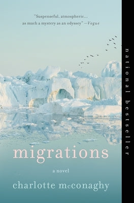 Paperback of "Migrations" by Flatiron Books showing the book cover with abstract artwork and title text.