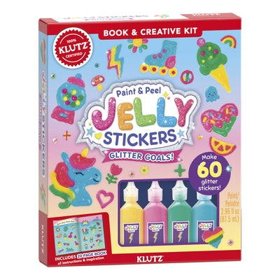Colorful Paint & Peel Jelly Stickers with glitter designs from Klutz, featuring fun, shiny goals-themed stickers for creative decorating.