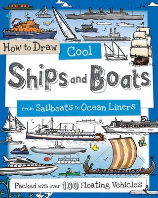 Paperback book titled "How to Draw Cool Ships and Boats" by Sourcebooks Wonderland, featuring illustrations of sailboats and ocean liners.