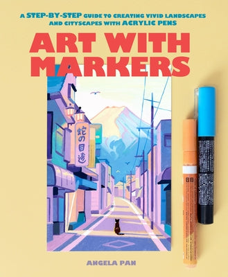 Paperback art book from Chronicle Books showing vibrant landscape and cityscape illustrations created with acrylic pens and markers.