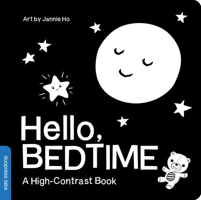 Duopress Hello, Bedtime black-and-white board book for babies, featuring high-contrast illustrations for newborns and infants.