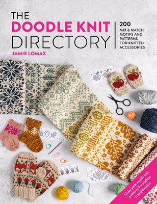 Paperback book titled "The Doodle Knit Directory" by David & Charles displaying colorful knitted motifs and patterns on the cover.