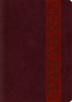 Large print ESV Study Bible by Crossway with Mahogany Trutone cover and trellis design, showing the indexed pages.