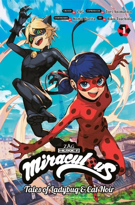 Paperback manga of Miraculous: Tales of Ladybug & Cat Noir Volume 1 by Kodansha Comics, featuring colorful cover art.