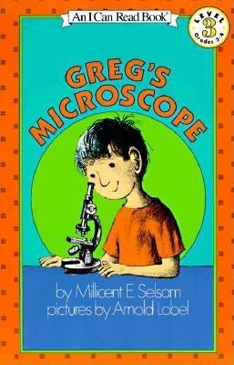 Paperback of Greg's Microscope by HarperCollins, showing the book cover with colorful illustrations and title text.