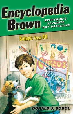 Paperback of Encyclopedia Brown #05 Solves Them All by Puffin Books, showing the book cover with colorful illustrations.