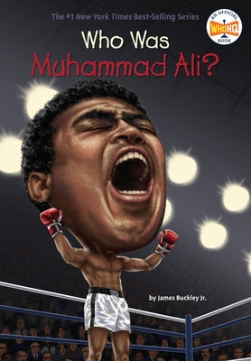 Paperback book titled "Who Was Muhammad Ali?" from Penguin Workshop, featuring a colorful cover with Muhammad Ali's portrait.