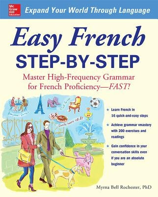 Paperback of Easy French Step-By-Step by McGraw-Hill, featuring a cover with French language learning tips and a colorful design.