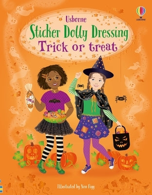 Paperback Sticker Dolly Dressing Trick or Treat book by Usborne Books featuring Halloween-themed stickers and dress-up activities.
