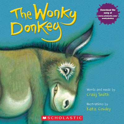 Paperback of "The Wonky Donkey" children's book by Scholastic Inc. featuring colorful illustrated cover art.