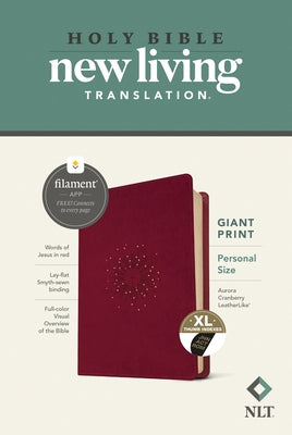 Tyndale NLT Personal Size Giant Print Bible in Aurora Cranberry leatherlike with red letter text and indexed pages.