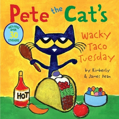Pete the Cat Wacky Taco Tuesday paperback book by HarperCollins with colorful cover and over 30 fun stickers.