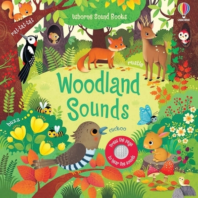 Usborne Woodland Sounds board book with colorful illustrations of forest animals and nature scenes for young children