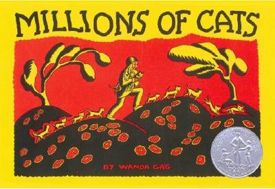 A paperback copy of the classic book "Millions of Cats" by Puffin Books, with colorful illustrated cover featuring cats.
