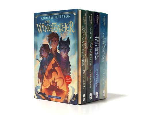 Wingfeather Saga boxed set of paperback books by Waterbrook Press, featuring colorful covers of fantasy adventure titles.